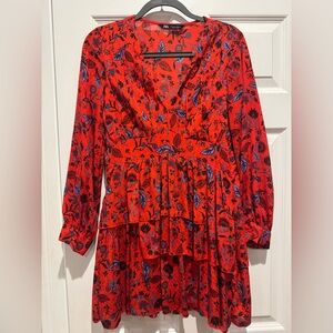 Zara long sleeve Floral Red and Blue Dress